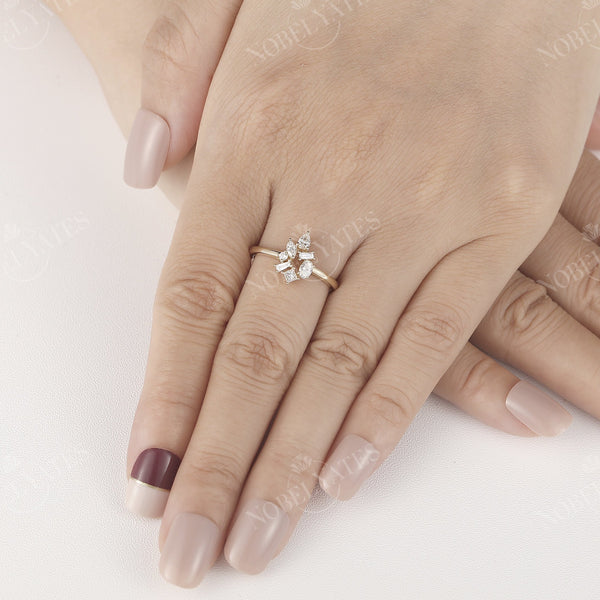 Vintage Pear Diamond Rose Gold Cluster Engagement Ring