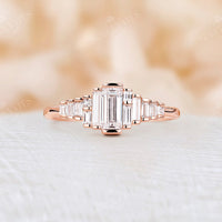 Art Deco Baguette CZ Cluster Engagement Ring Rose Gold