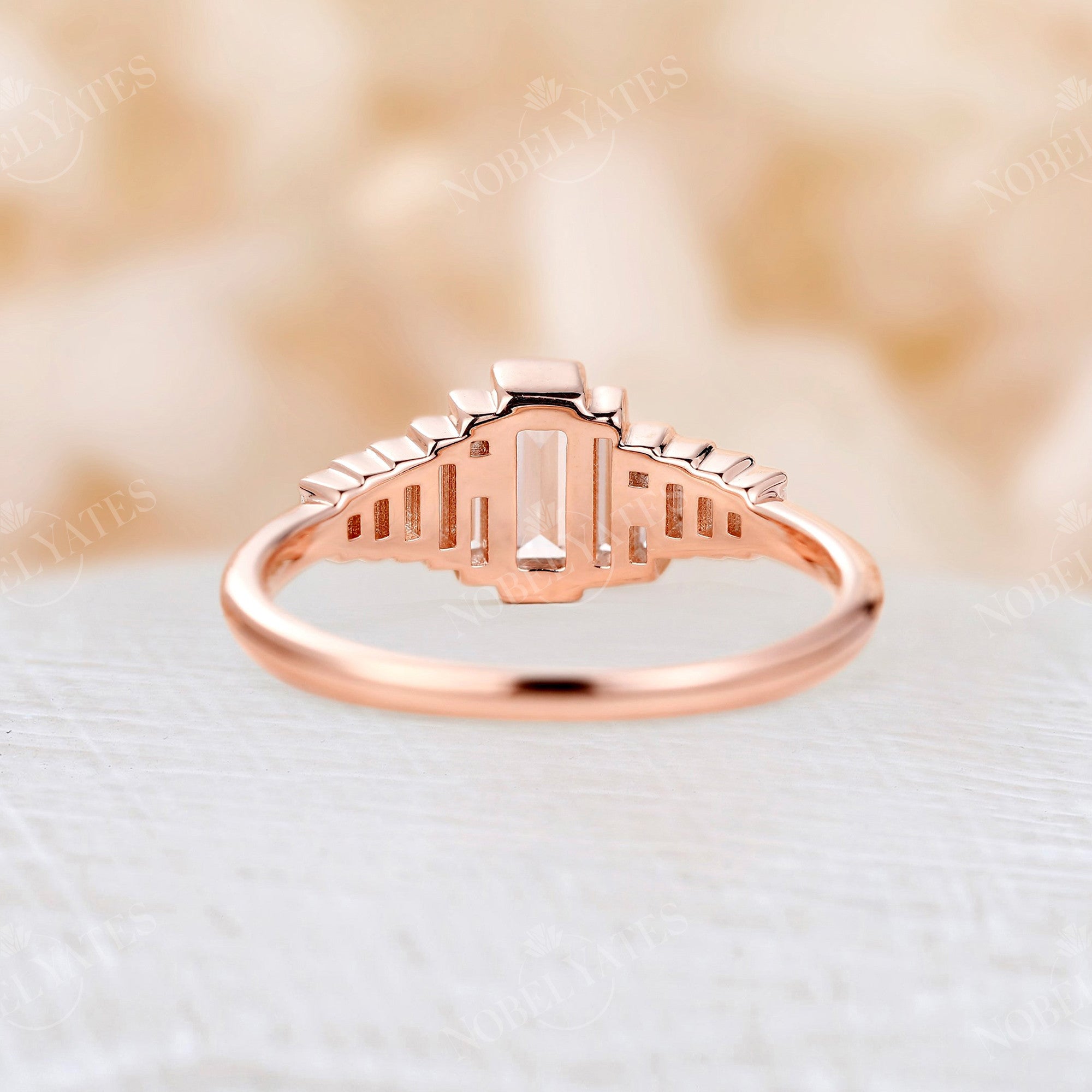 Rose Gold Baguette Ring, Art Deco Ring, Baguette Jewelry, Engagement Ring, Wedding Ring, 925K Sterling Silver, store 14K & 18K Solid Rose Gold