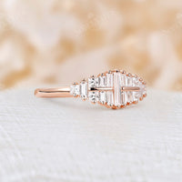 Art Deco Baguette Shape CZ Rose Gold Cluster Wedding Band