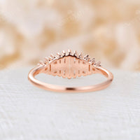 Art Deco Baguette Shape CZ Rose Gold Cluster Wedding Band