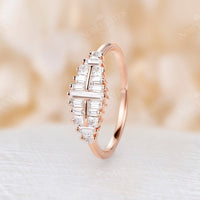 Art Deco Baguette Shape CZ Rose Gold Cluster Wedding Band