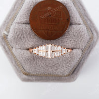 Art Deco Baguette Shape CZ Rose Gold Cluster Wedding Band