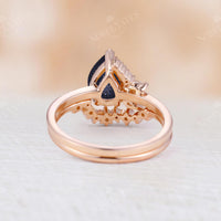 Pear Lab Blue SandStone Cluster Diamond Bridal set Rose Gold