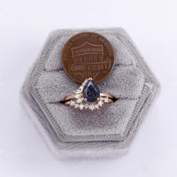 Pear Lab Blue SandStone Cluster Diamond Bridal set Rose Gold