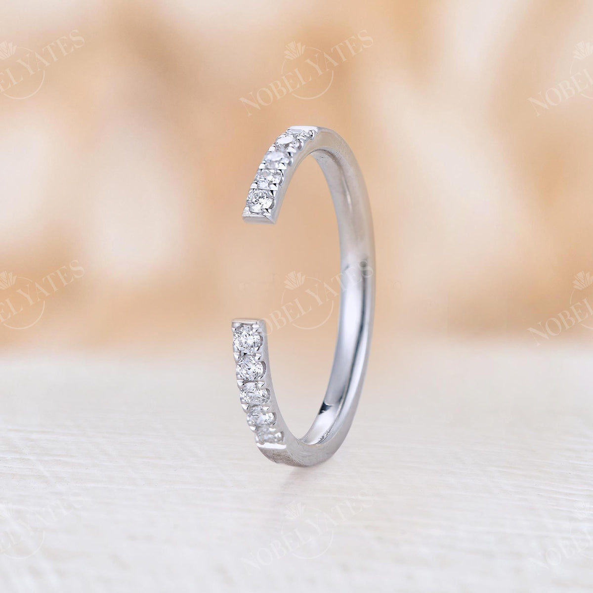 Dainty Diamond Pave Open Wedding Band Stacking White Gold