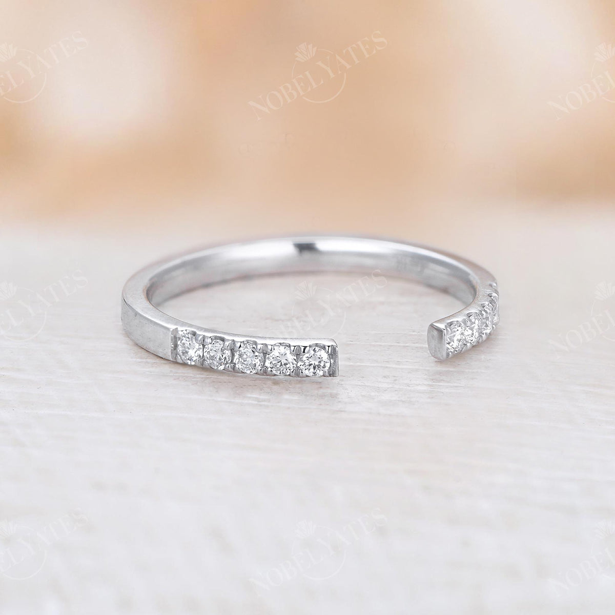 Dainty Diamond Pave Open Wedding Band Stacking White Gold