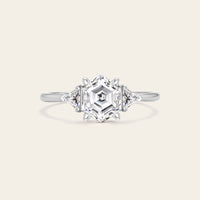 Art Deco Hexagon & Triangle Moissanite Three Stone Engagement Ring