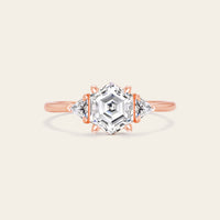 Art Deco Hexagon & Triangle Moissanite Three Stone Engagement Ring