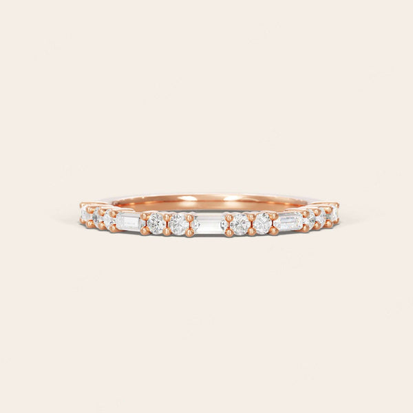 Art Deco Lab Diamond Baguette & Round Wedding Band