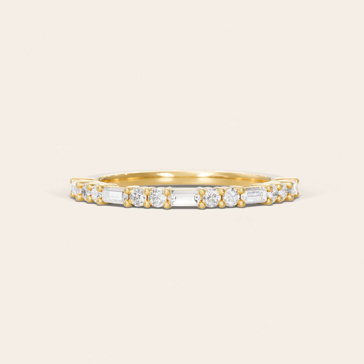 Art Deco Lab Diamond Baguette & Round Wedding Band