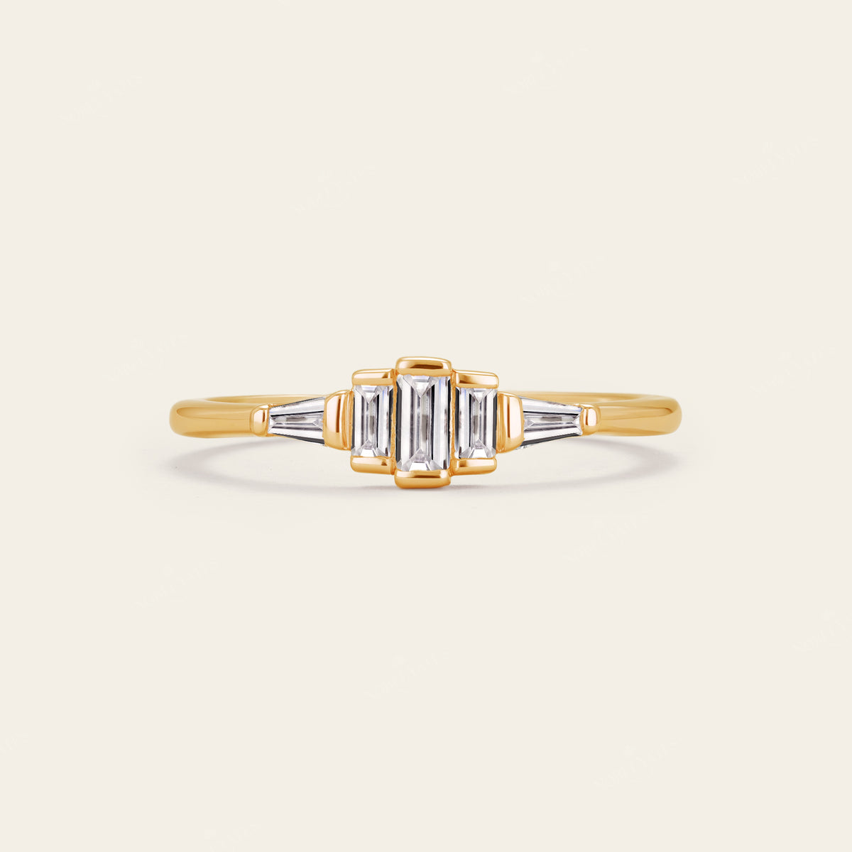 Art Deco Lab Grown Diamond Baguette Engagement Ring Bezel Setting