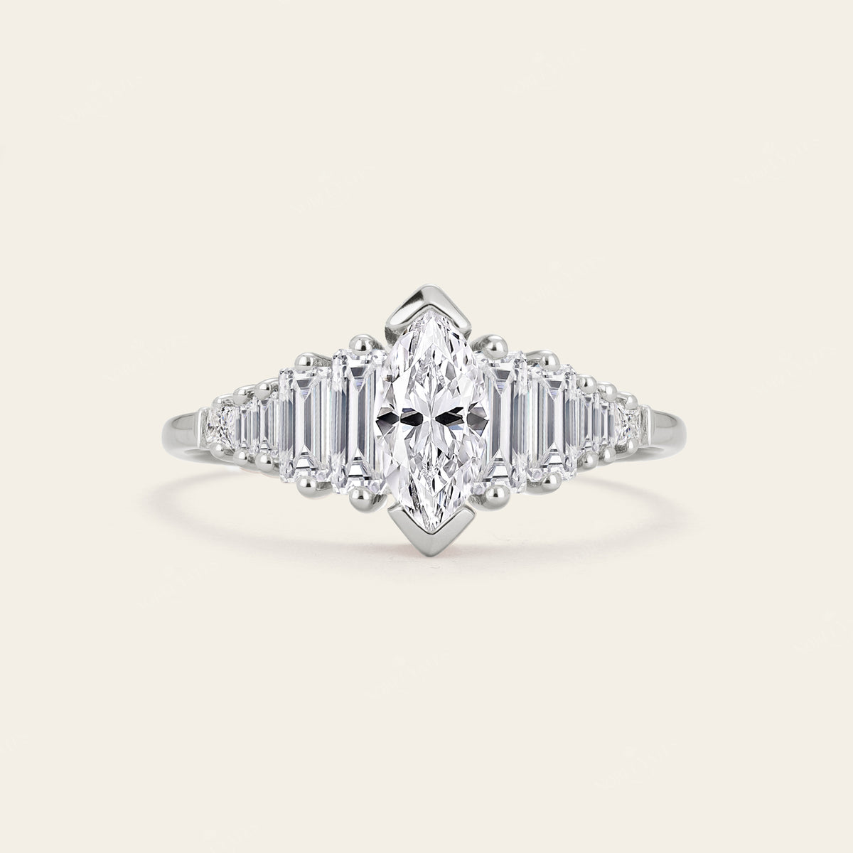 Art Deco Marquise & Baguette Lab Grown Diamond Engagement Ring