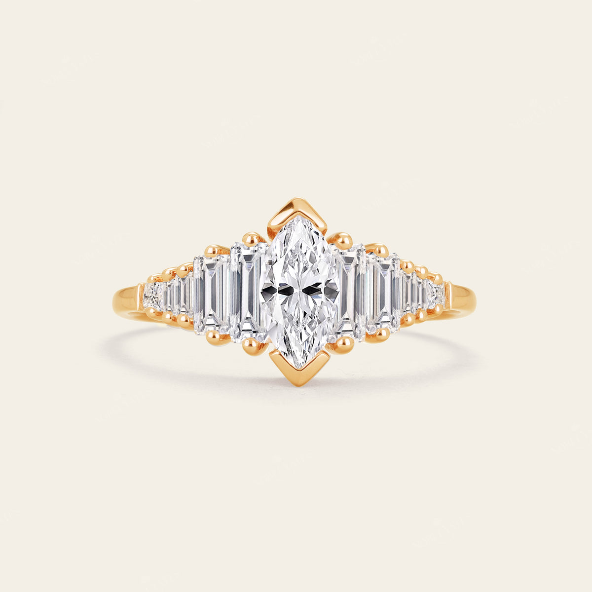 Art Deco Marquise & Baguette Lab Grown Diamond Engagement Ring