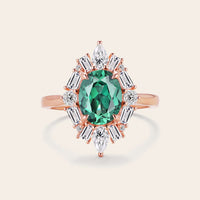 Art Deco Oval Lab Green Sapphire Halo Engagement Ring with Lab Grown Diamond-Nobel Yates