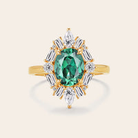 Art Deco Oval Lab Green Sapphire Halo Engagement Ring with Lab Grown Diamond-Nobel Yates