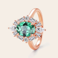 Art Deco Oval Lab Green Sapphire Halo Engagement Ring with Lab Grown Diamond-Nobel Yates