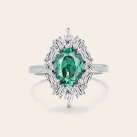 Art Deco Oval Lab Green Sapphire Halo Engagement Ring with Lab Grown Diamond-Nobel Yates