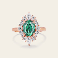 Art Deco Oval Lab Green Sapphire Halo Engagement Ring with Lab Grown Diamond