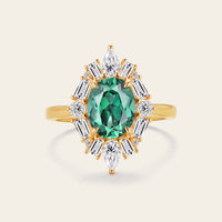 Art Deco Oval Lab Green Sapphire Halo Engagement Ring with Lab Grown Diamond