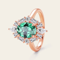 Art Deco Oval Lab Green Sapphire Halo Engagement Ring with Lab Grown Diamond