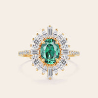 Art Deco Oval Lab Green Sapphire Starburst Engagement Ring-Nobel Yates