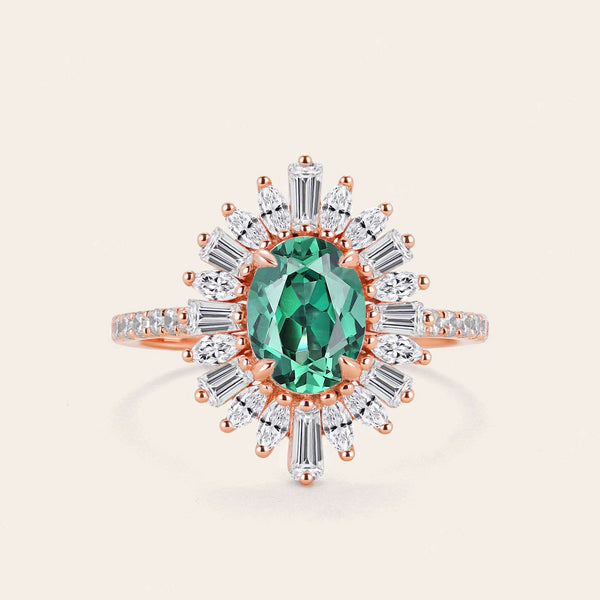 Art Deco Oval Lab Green Sapphire Starburst Engagement Ring-Nobel Yates
