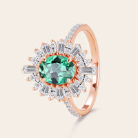 Art Deco Oval Lab Green Sapphire Starburst Engagement Ring-Nobel Yates
