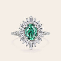 Art Deco Oval Lab Green Sapphire Starburst Engagement Ring-Nobel Yates
