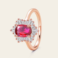 Art Deco Oval Lab Ruby & Baguette Lab Grown Diamond Engagement Ring