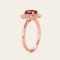 Art Deco Oval Lab Ruby & Baguette Lab Grown Diamond Engagement Ring