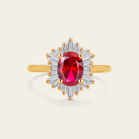 Art Deco Oval Lab Ruby & Baguette Lab Grown Diamond Engagement Ring