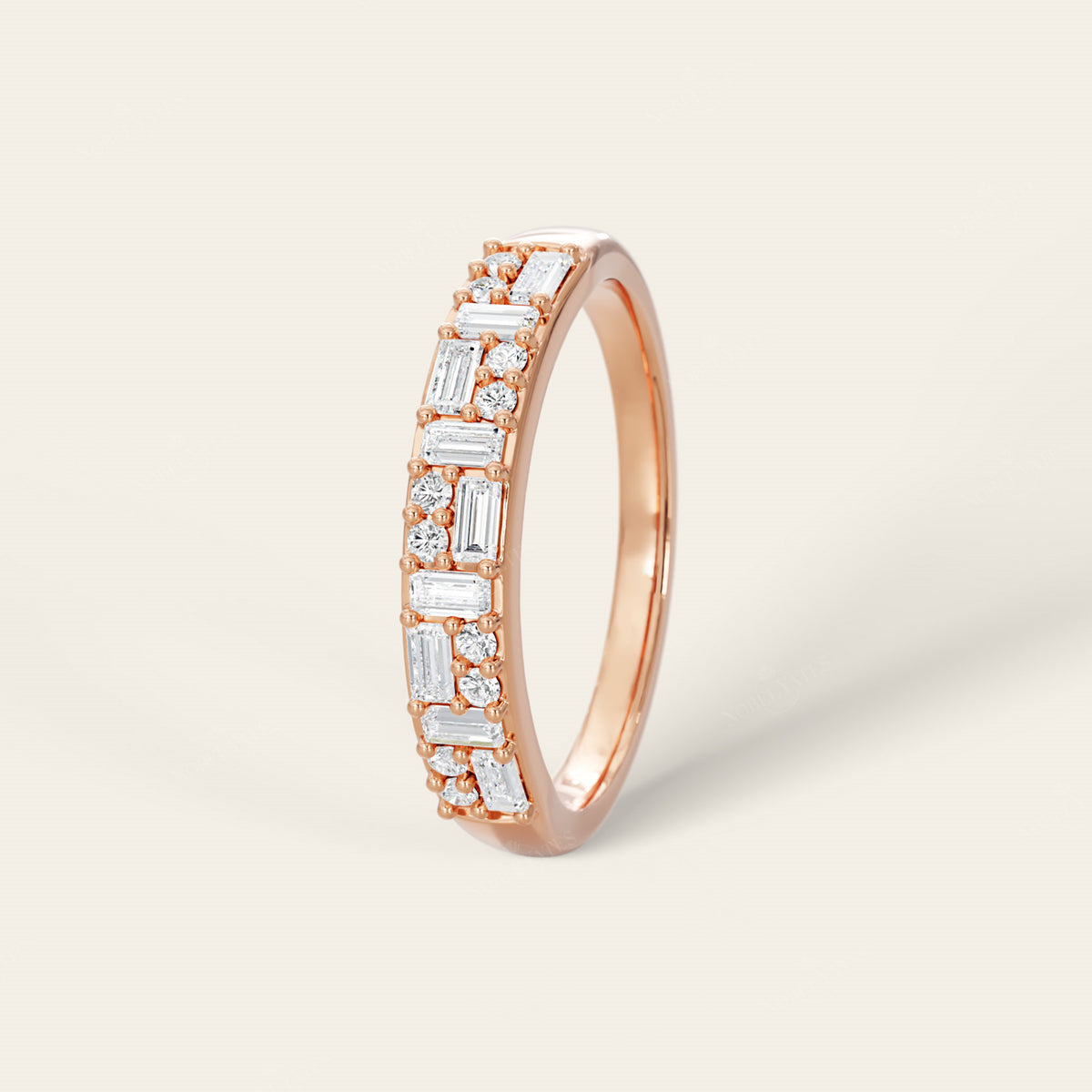 Art Deco Baguette & Round Lab Diamond Wedding Band