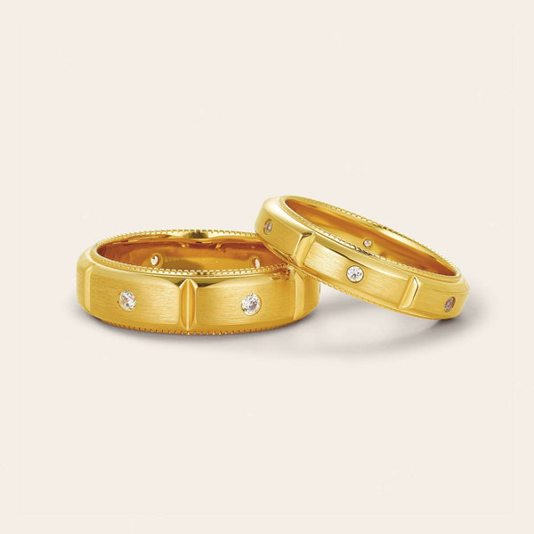 Art Deco Lab Diamond Milgrain Wedding Band Couples