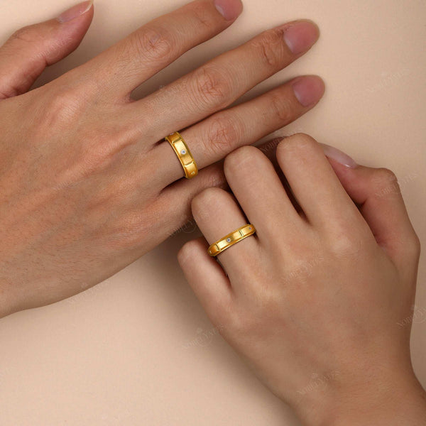 Art Deco Lab Diamond Milgrain Wedding Band Couples