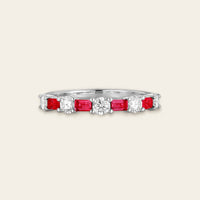 Art Deco Lab Ruby Baguette & Lab Diamond Round Wedding Band