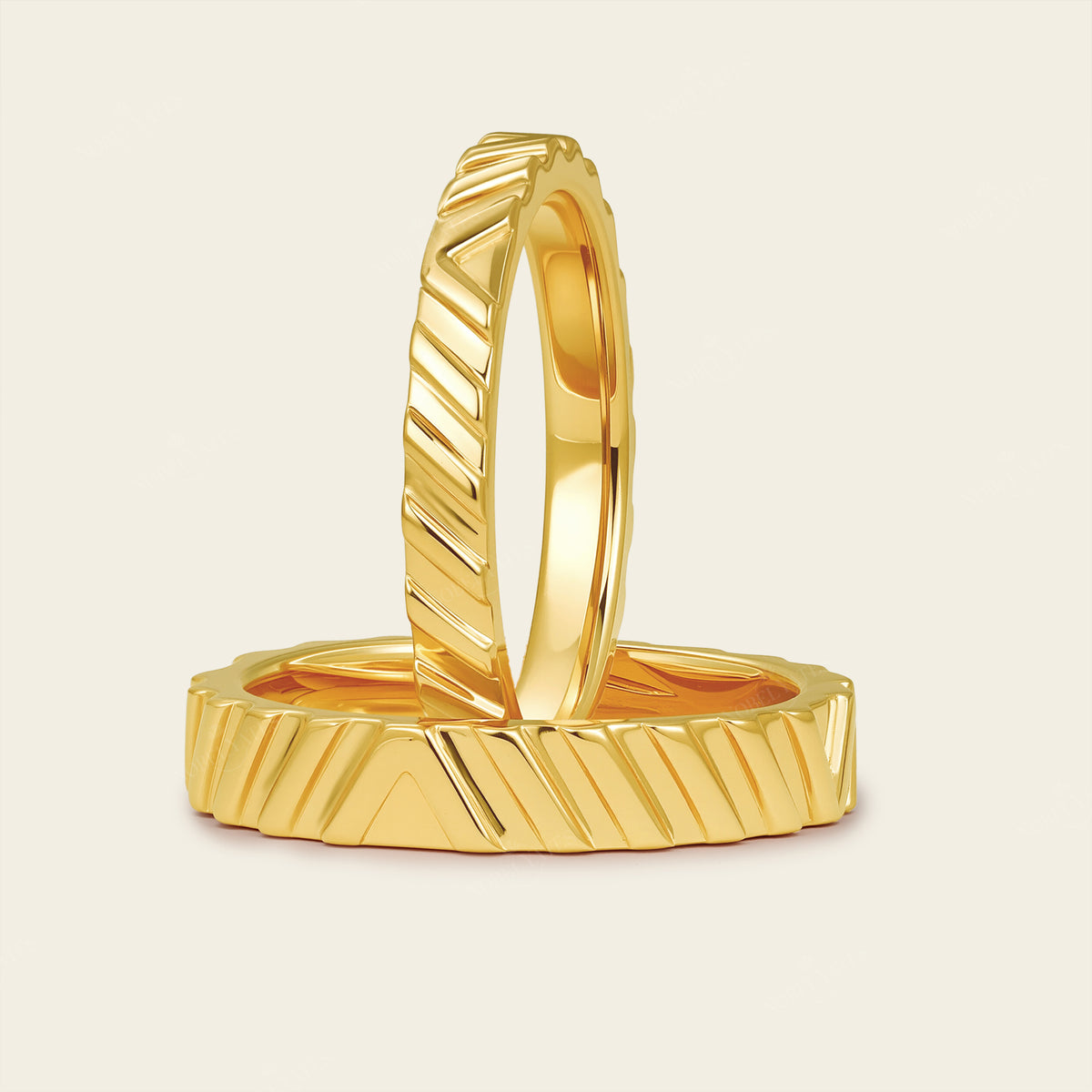 Art Deco Plain Gold 2.8mm & 4.2mm Width Wedding Band Couples