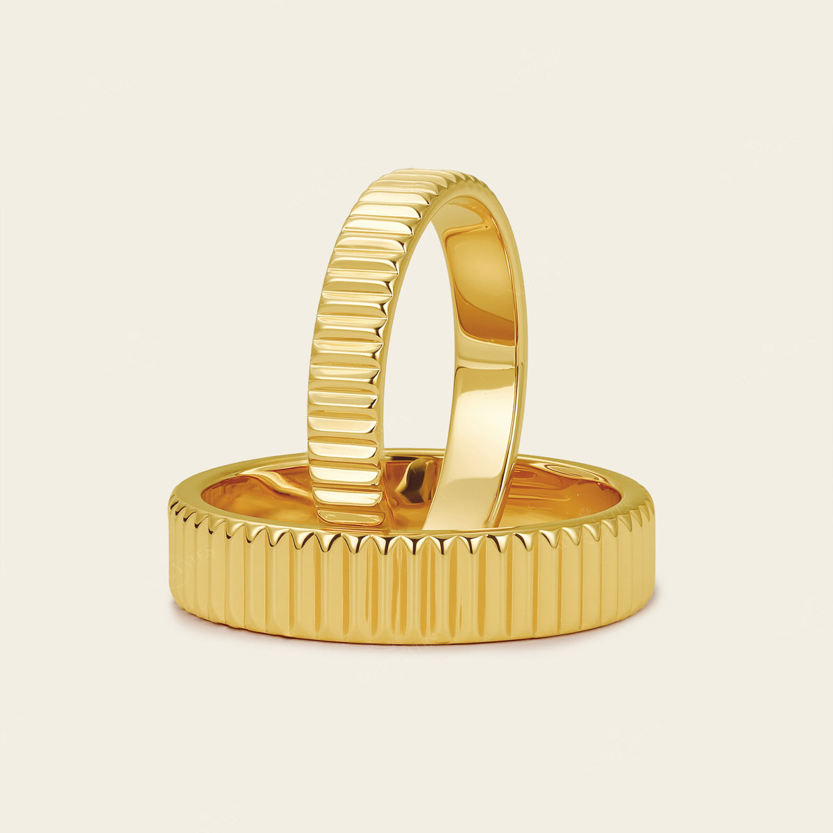 Art Deco Plain Gold 4.95mm Width Wedding Band Couples