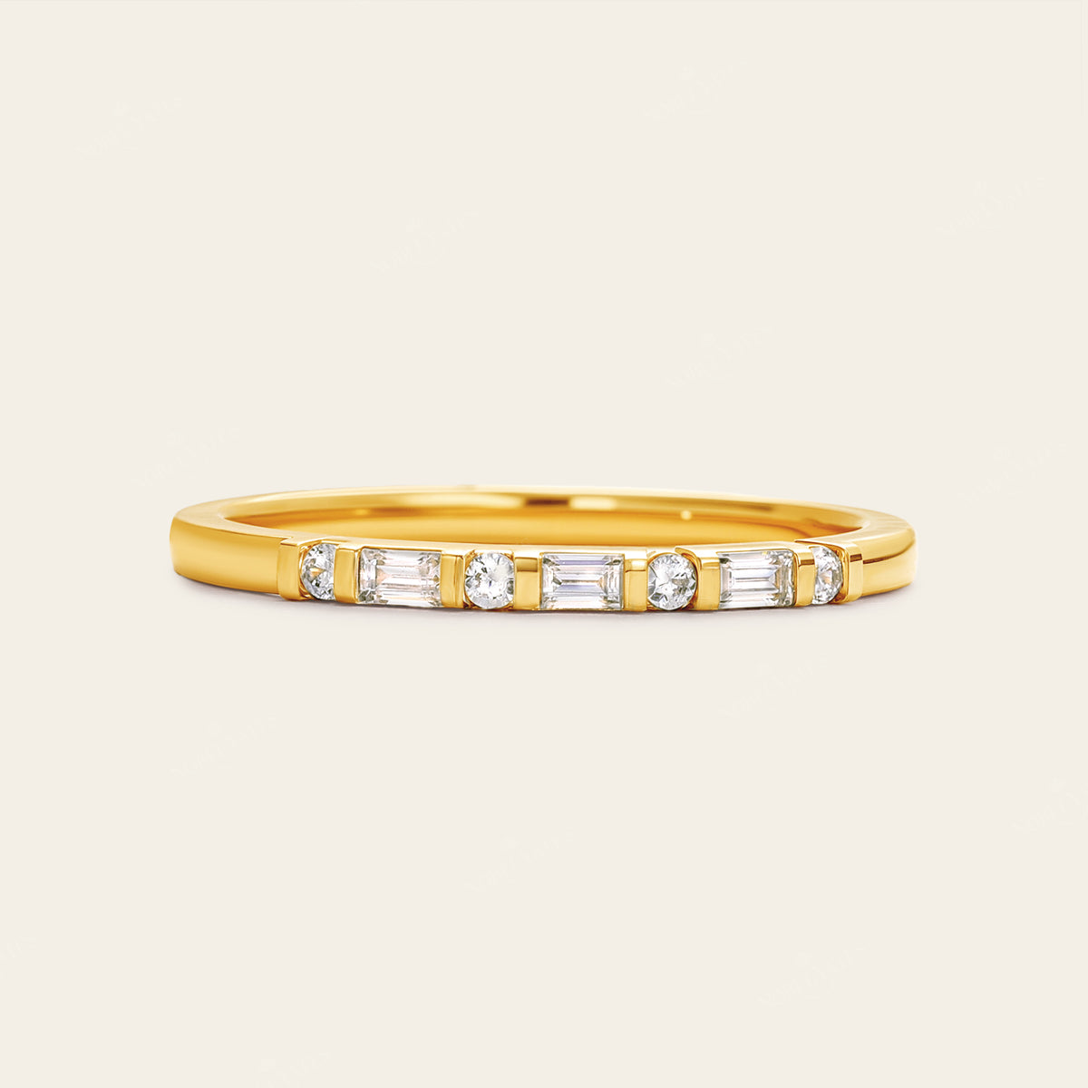 Art Deco Round & Baguette Lab Diamond Wedding Band
