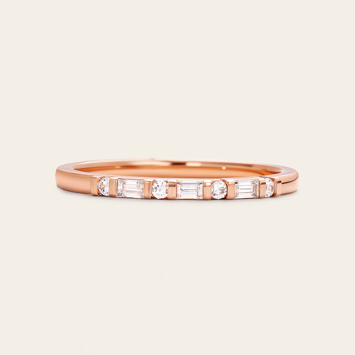 Art Deco Round & Baguette Lab Diamond Wedding Band