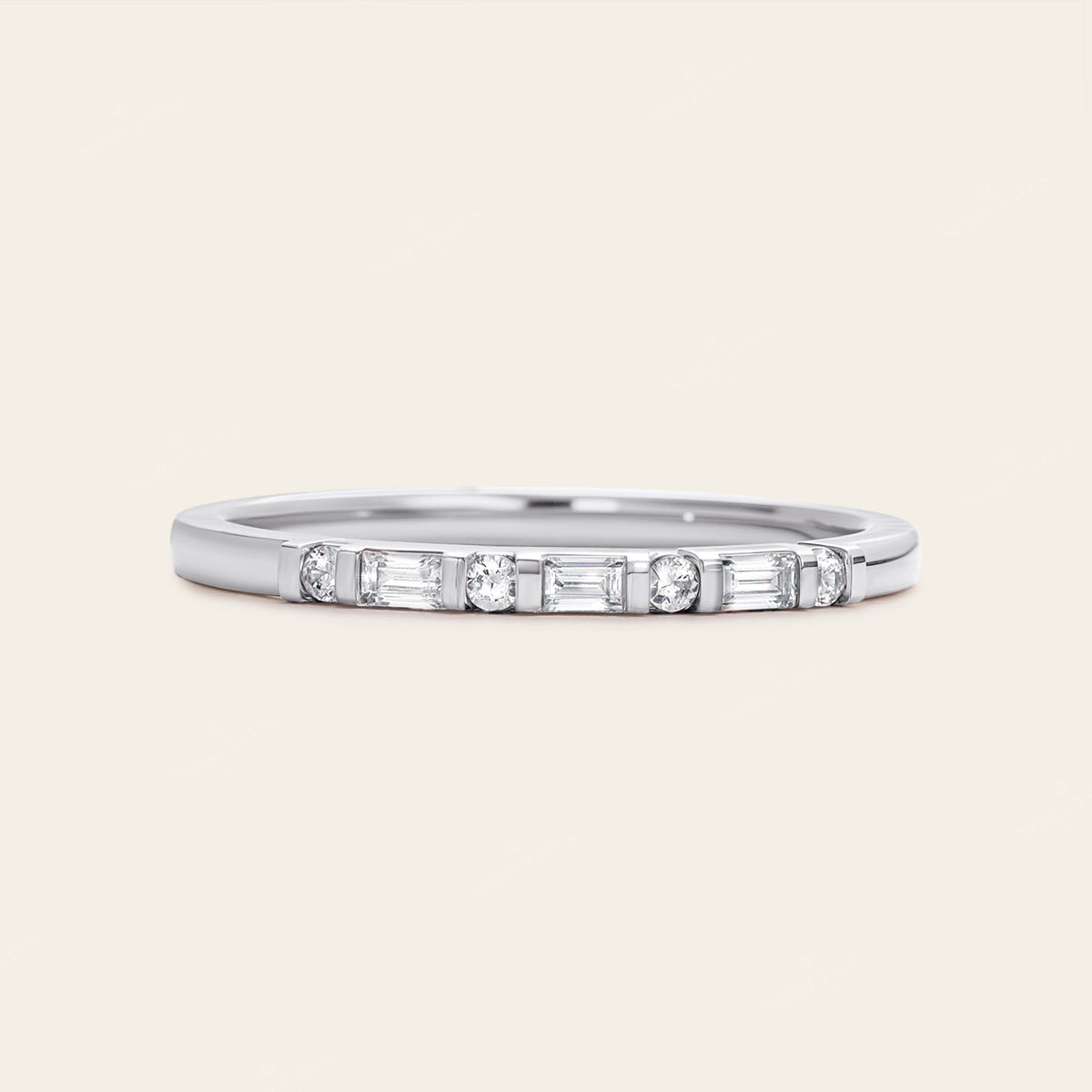 Art Deco Round & Baguette Lab Diamond Wedding Band