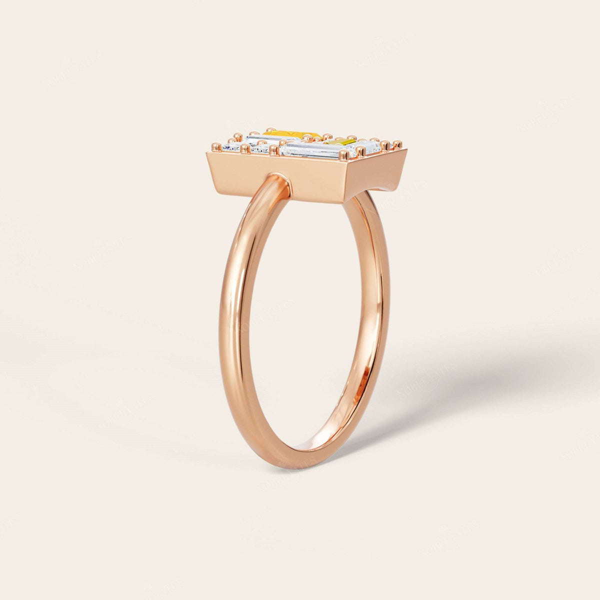 Baguette & Princess Cut Citrine Lab Diamond Engagement Ring