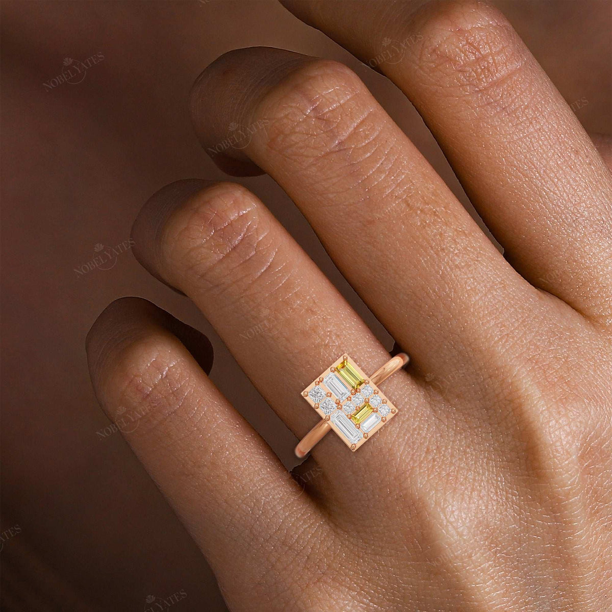 Baguette & Princess Cut Citrine Lab Diamond Engagement Ring