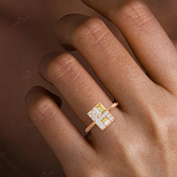 Baguette & Princess Cut Citrine Lab Diamond Engagement Ring