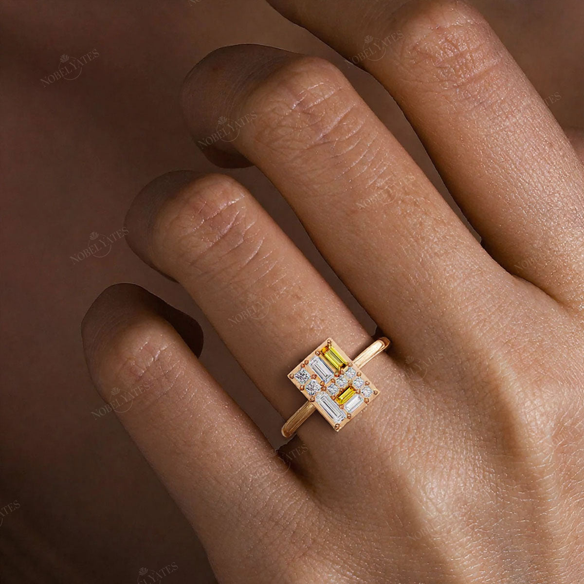 Baguette & Princess Cut Citrine Lab Diamond Engagement Ring