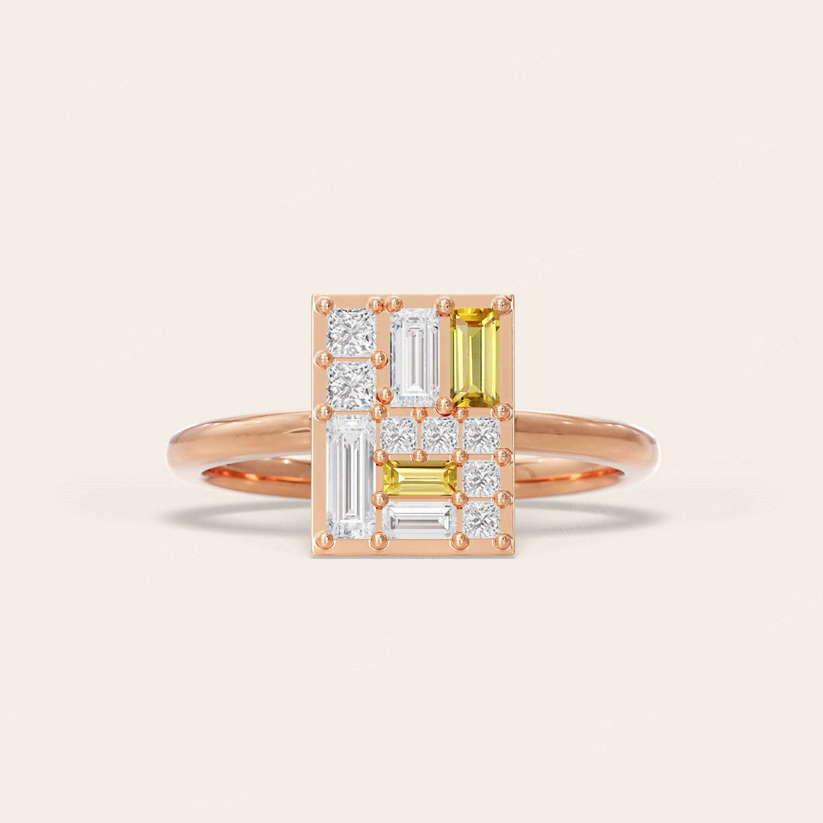 Baguette & Princess Cut Citrine Lab Diamond Engagement Ring
