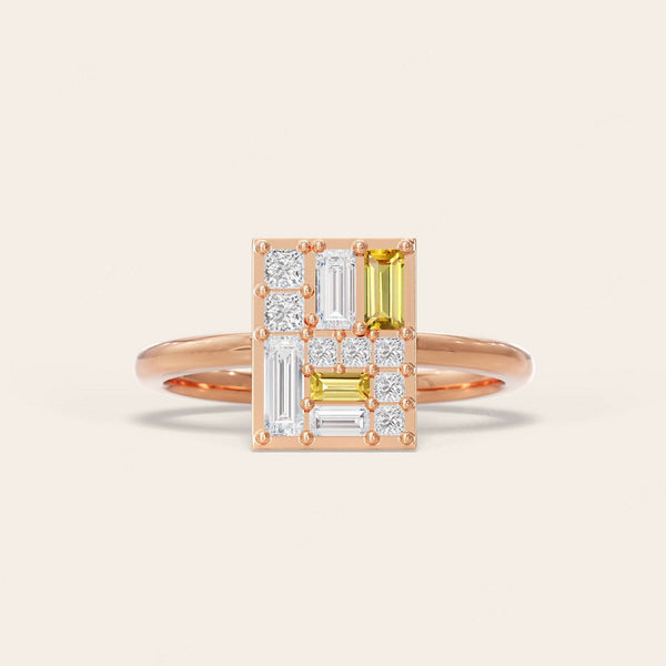 Baguette & Princess Cut Citrine Lab Diamond Engagement Ring