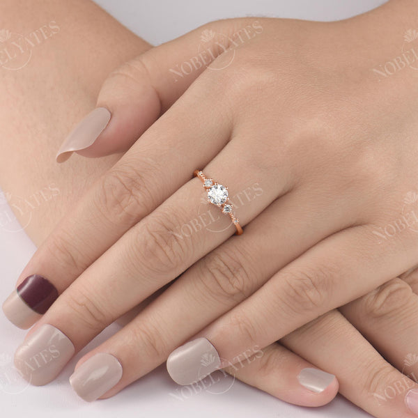 Moissanite & Diamond Five Stone Engagement Ring Rose Gold