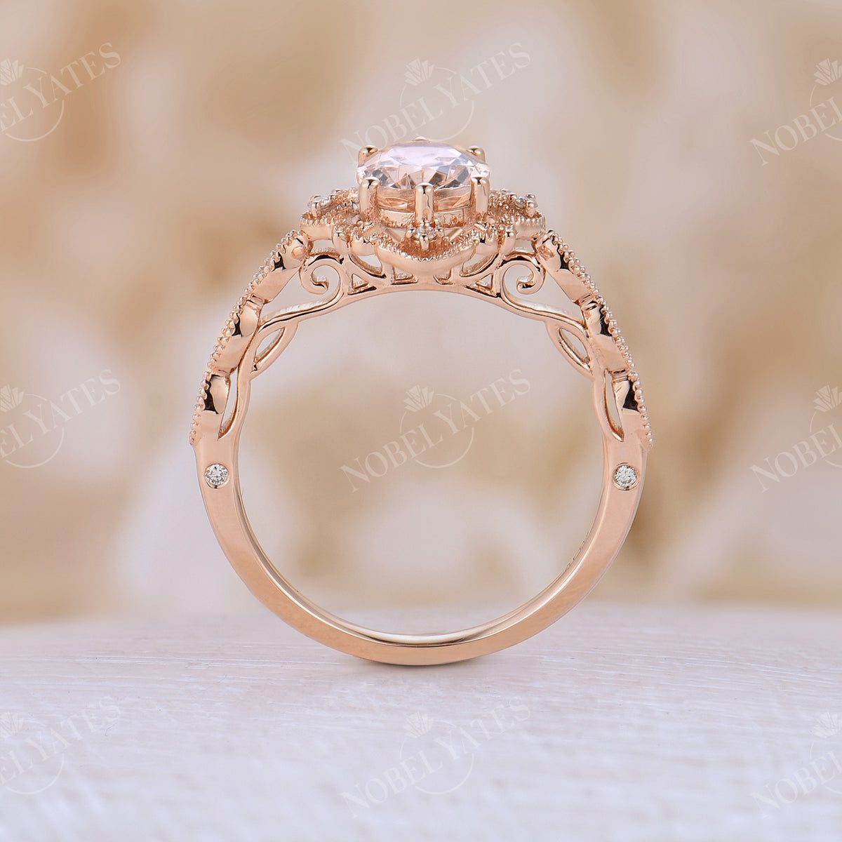Vintage Orange Pink Morganite Engagement Ring Milgrain Rose Gold