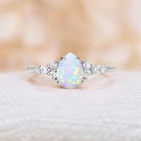 Pear White Opal Side Stone Engagement Ring Rose Gold